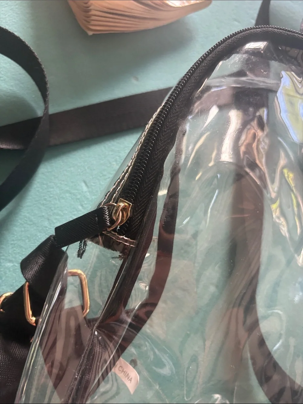 GUESS stadium Clear Black Trim logo Backpack - Transparent Stadium Bag